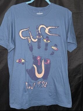 The cure Blue Graphic Short Sleeve Tee with Abstract Hand & Eye Motif men’s